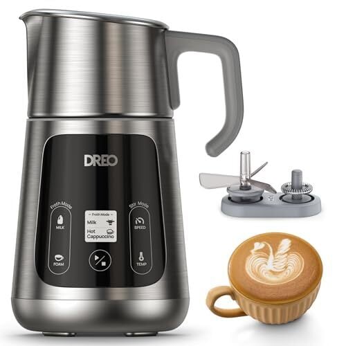 Dreo All-in-1 BaristaMaker Milk Frother, Electric Foam Frother for Latte Art Microfoam and Coffee, 15oz/450ml Automatic Milk Warmer with 30 Drinks, Dishwasher Safe, Dairy/Plant-Based Milk