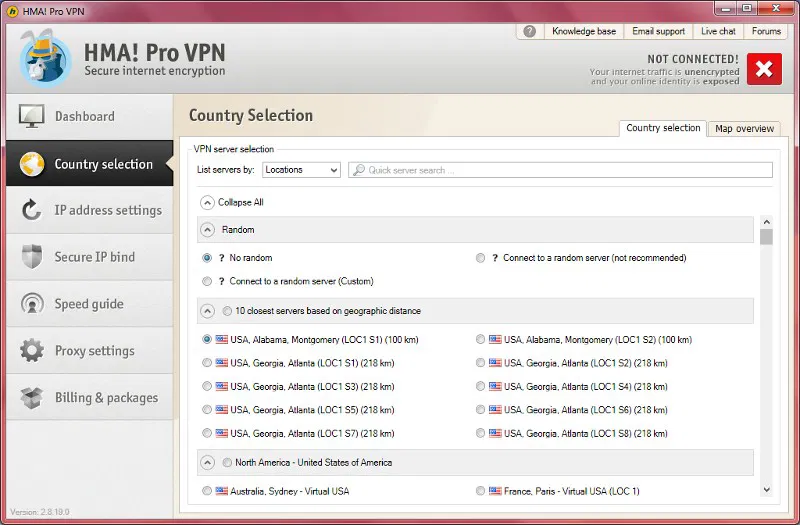 HideMyAss for Windows server selection. HideMyAss for Windows server selection.