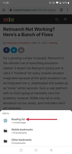 How To Add Read Later List Chrome Mobile Add To Reading List