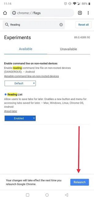 How To Add Read Later List Chrome Mobile Relaunch Browser