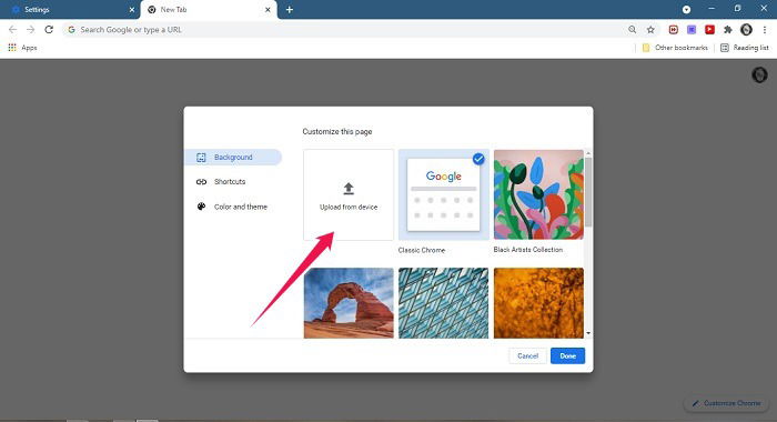 How To Change Google Background Upload From Device