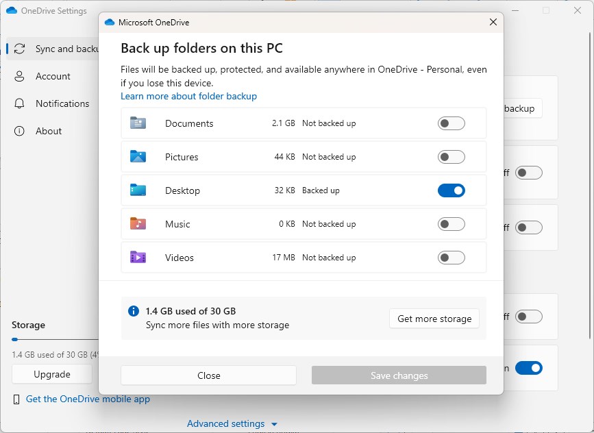 how to disable onedrive folder backup windows 11