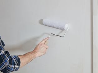 Second coat of paint rolled on still wet painted wall