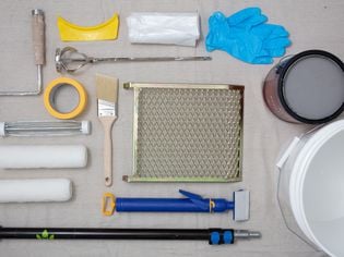 Materials and tools to paint with a paint roller