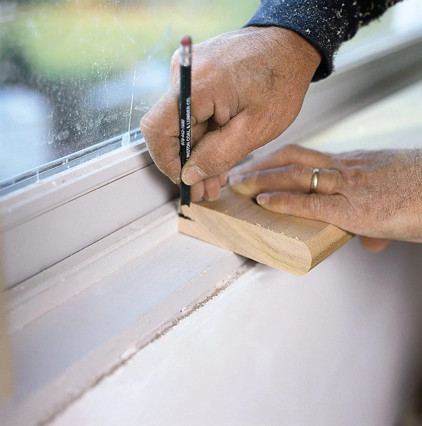 The stool is cut and rabbeted as the second step of trimming a window.