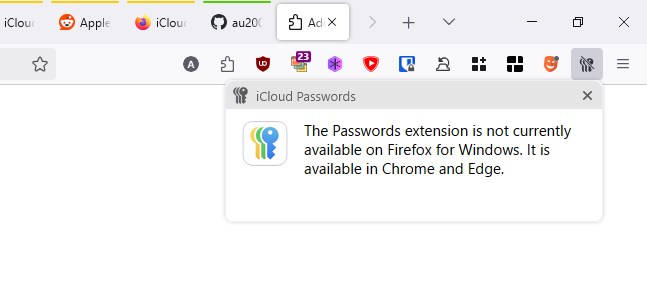 iCloud Passwords extension for Firefox on Windows 11