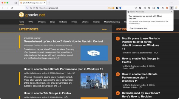 iCloud Passwords extension for Firefox on Windows