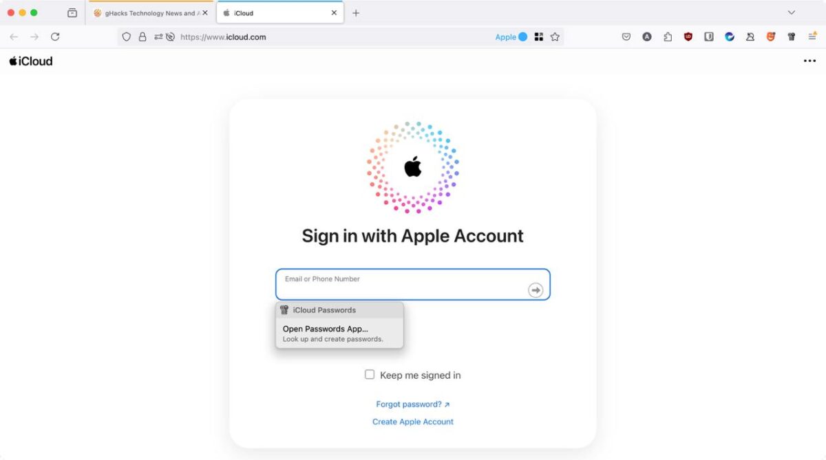 iCloud Passwords extension for Firefox on macOS Sonoma