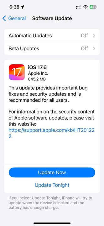 iOS 17.6 update