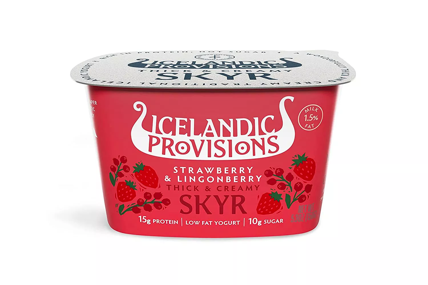 Icelandic Provisions 5.3oz Traditional Skyr Yogurt, Strawberry Lingonberry, Icelandic Cultured Dairy Product With 15g Protein/Serving  Thick & Creamy...