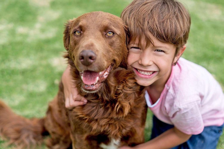 boy with dog; adopting a dog for the first time