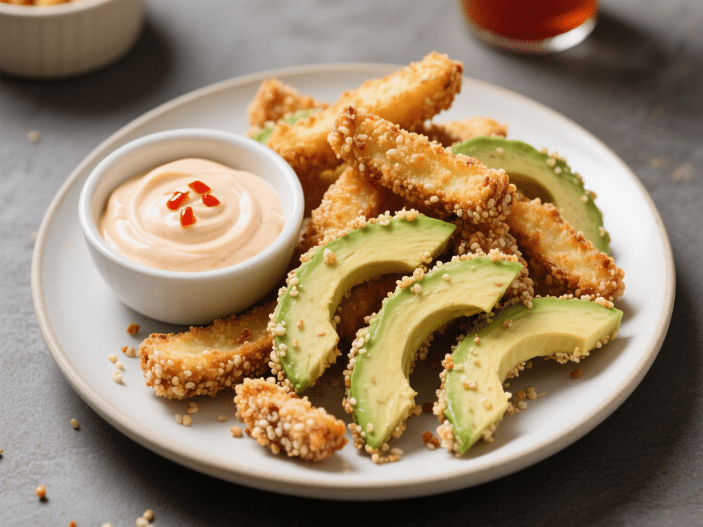 Crispy Quinoa-Crusted Avocado Fries with Sriracha Aioli