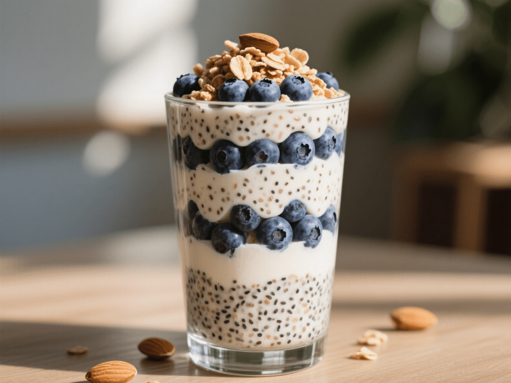 Blueberry Chia Breakfast Parfait with Almond Granola