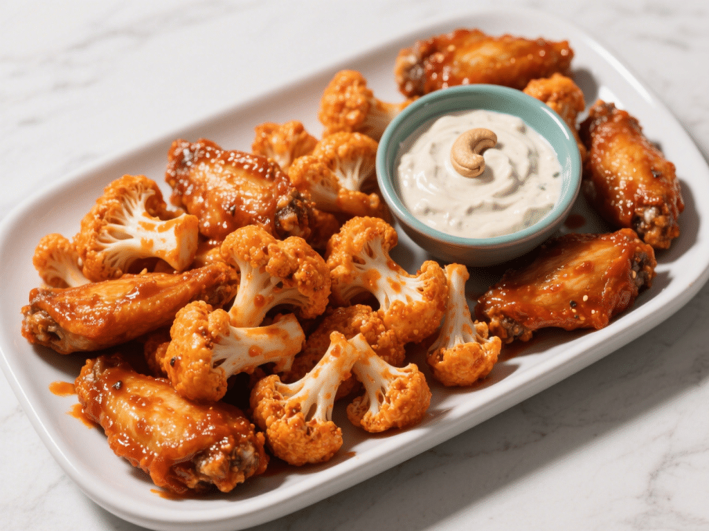 Vegan Cauliflower “Buffalo Wings” with Creamy Cashew Ranch