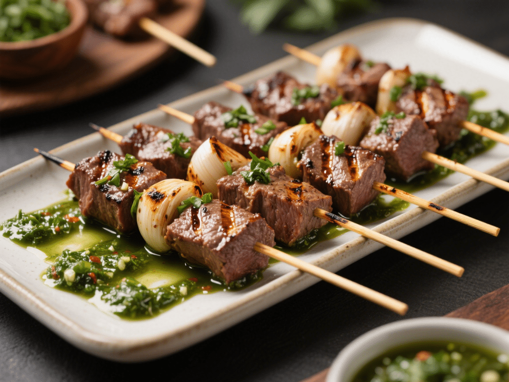 Garlic-Herb Beef Skewers with Chimichurri Drizzle