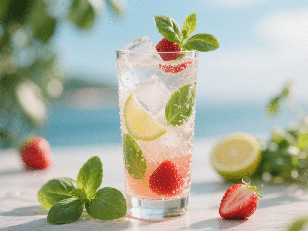 Strawberry Basil Sparkling Lemonade
