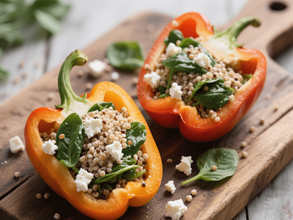 Quinoa-Stuffed Bell Peppers with Spinach and Feta