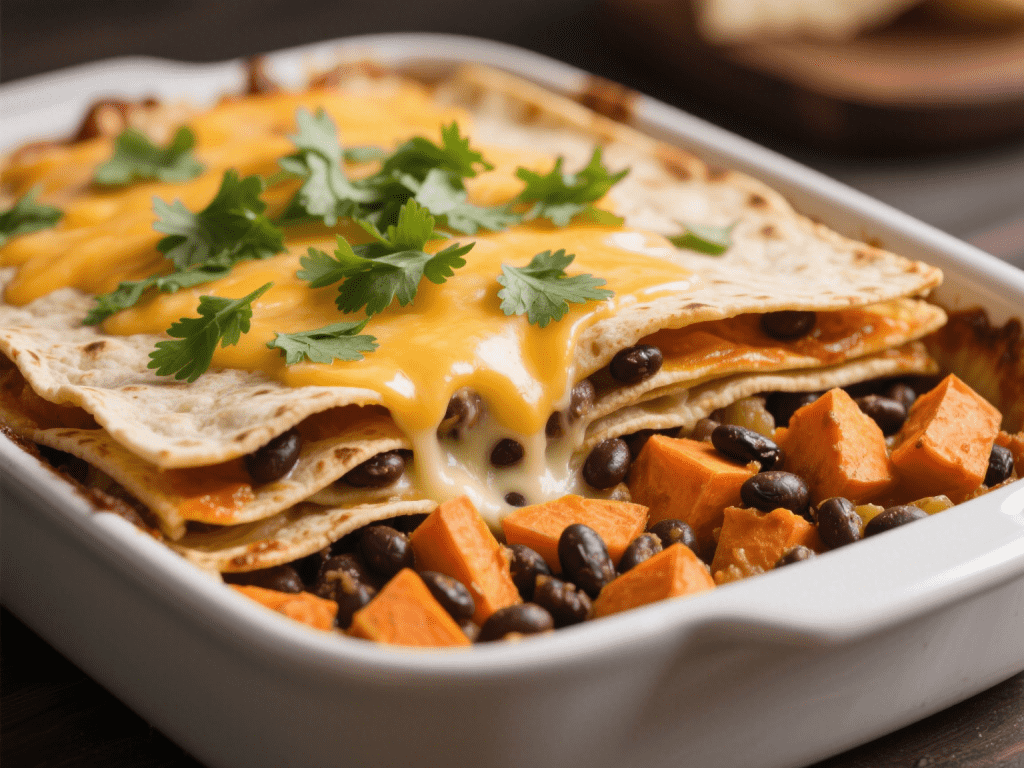 Sweet Potato and Black Bean Enchilada Bake