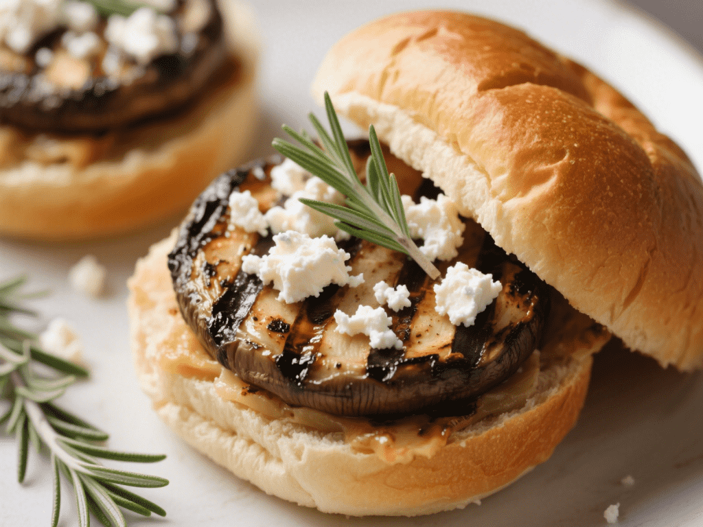 Garlic-Rosemary Grilled Portobello Burgers with Goat Cheese