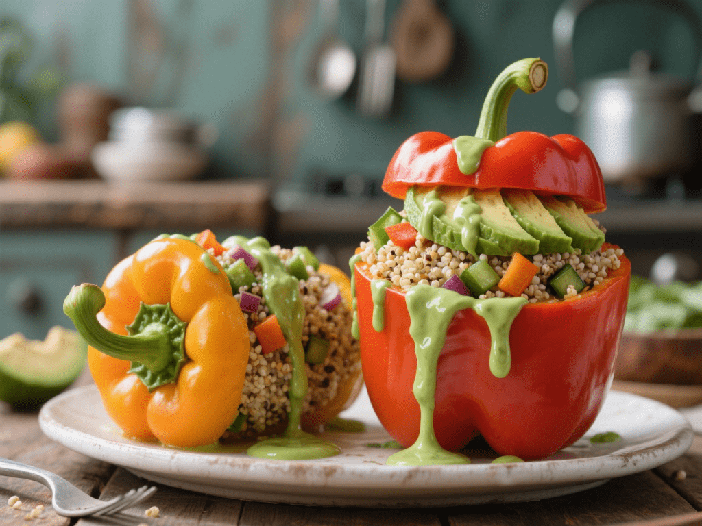 Grain-Free Quinoa Stuffed Bell Peppers with Creamy Avocado Drizzle