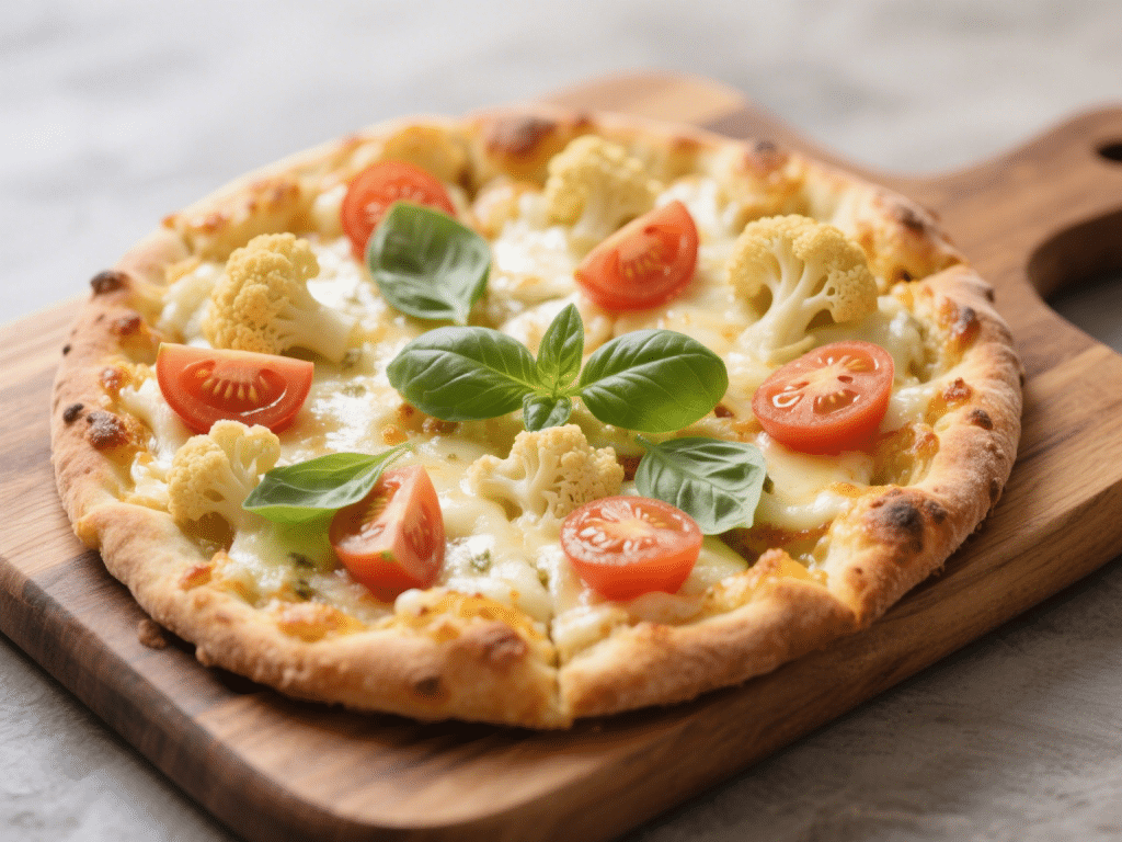 Cauliflower-Crust Margherita Flatbread with Fresh Basil
