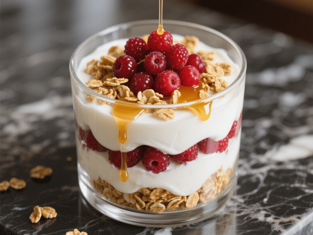 Greek Yogurt Berry Parfait Layered with Honey-Almond Granola