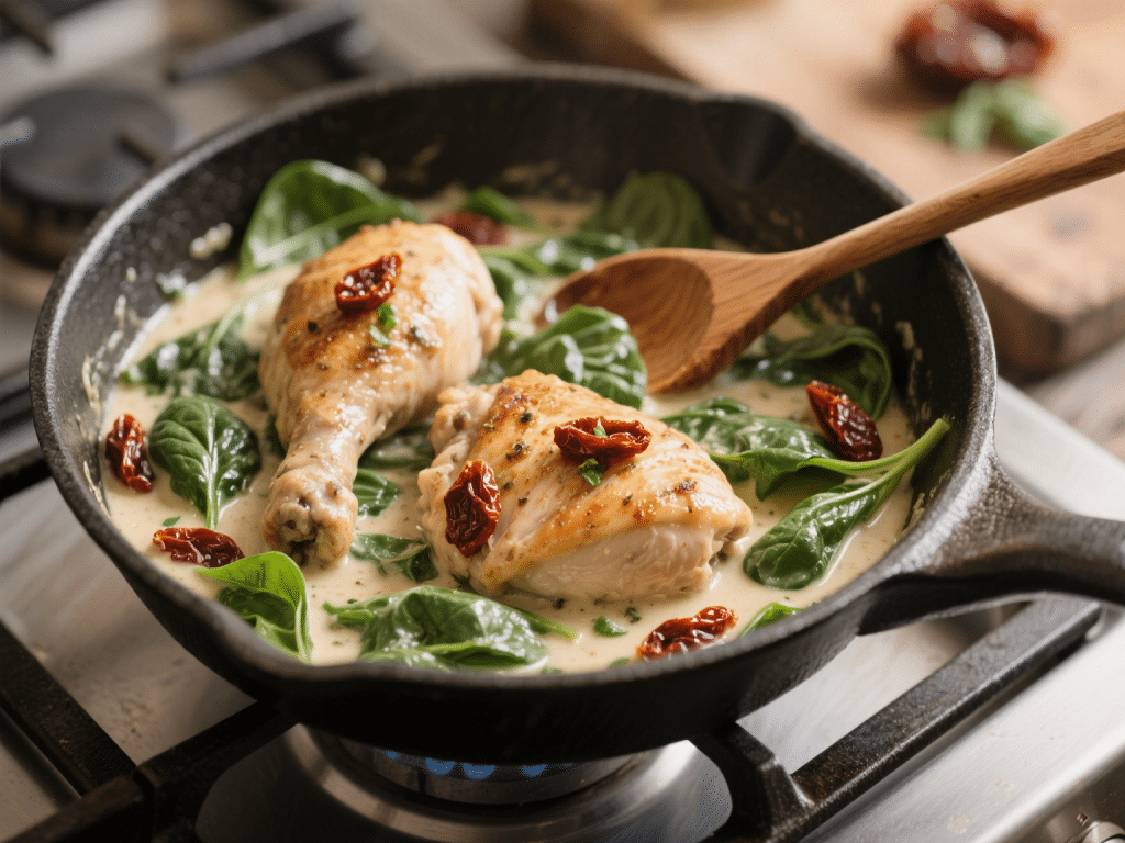 One-Pot Creamy Tuscan Chicken with Spinach and Sun-Dried Tomatoes