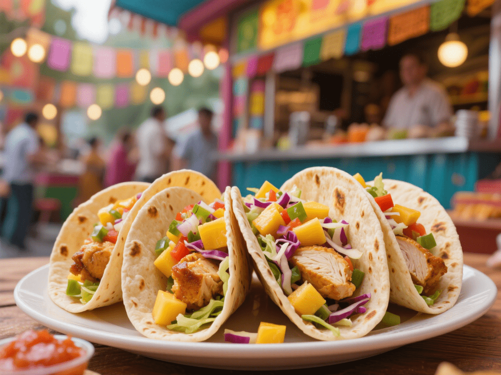 Spicy Mango Salsa Chicken Tacos with Cilantro-Lime Slaw