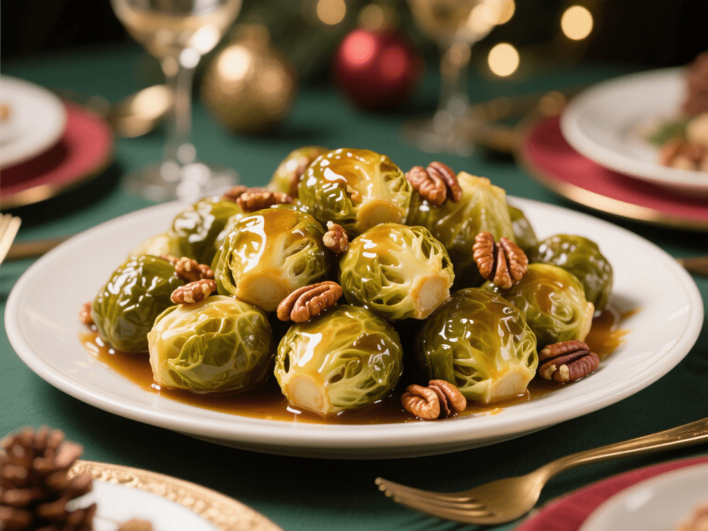 Maple-Glazed Bourbon Brussels Sprouts with Toasted Pecans