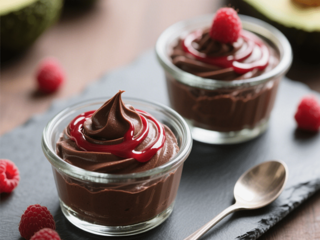 Dark Chocolate Avocado Mousse with Raspberry Coulis