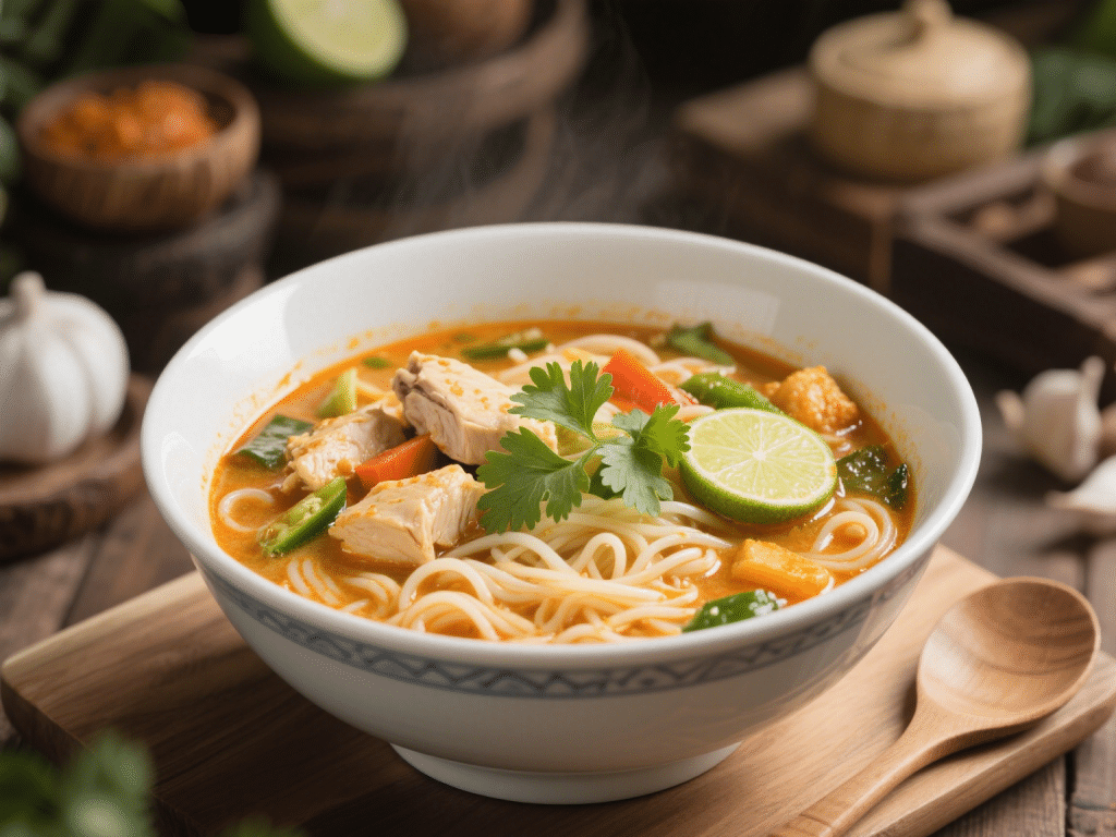 Thai Coconut Curry Noodle Soup with Chicken & Vegetables