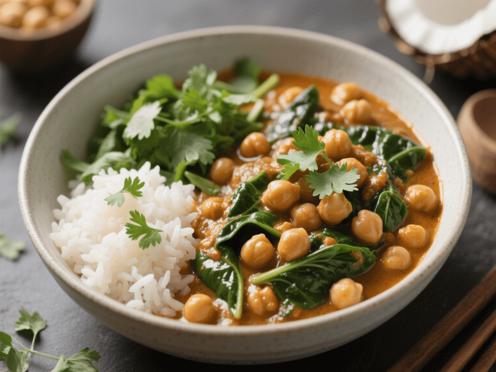 Spiced Chickpea & Spinach Curry with Coconut Rice