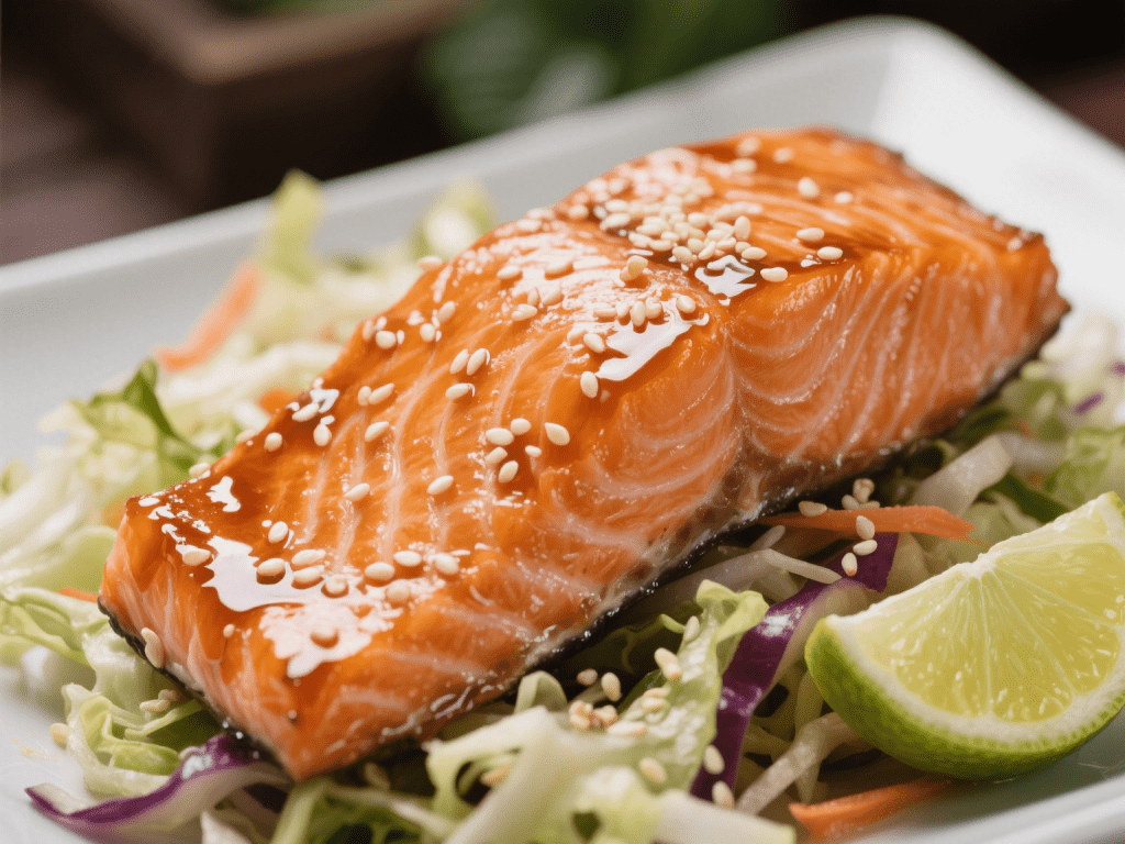Sesame-Ginger Glazed Salmon with Asian Slaw