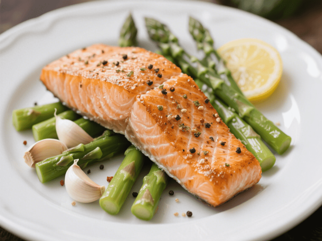 Lemon Pepper Salmon with Garlic Asparagus