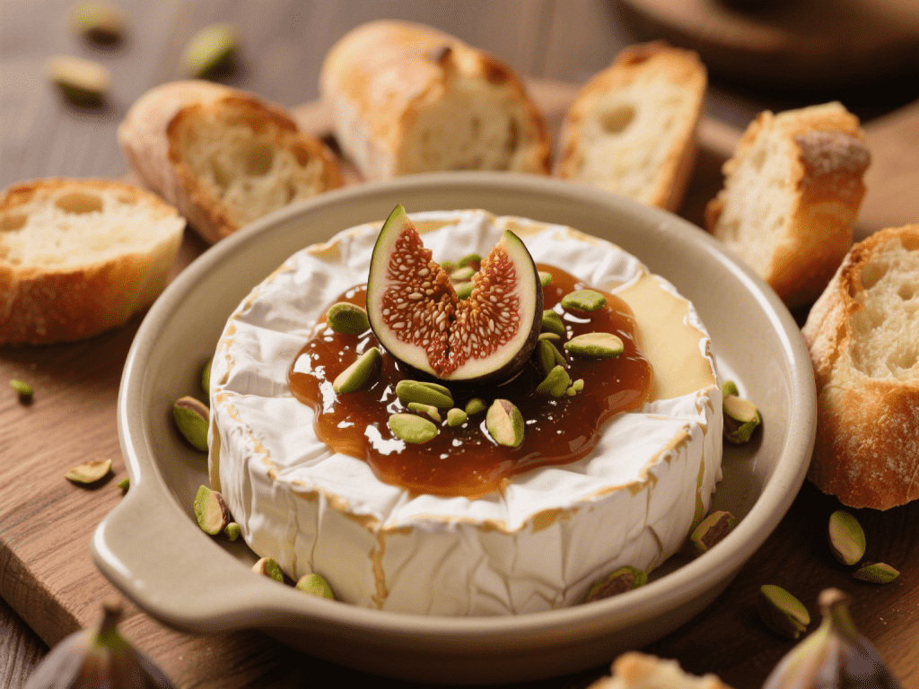 Baked Brie with Fig Jam and Pistachios