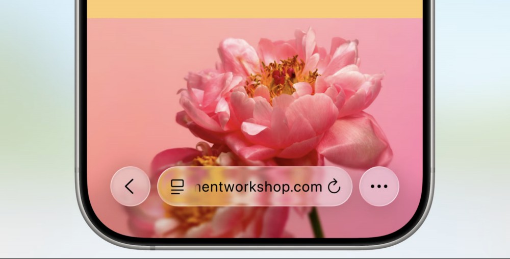 A screenshot of the new Safari UI, featuring a transparent addressbar