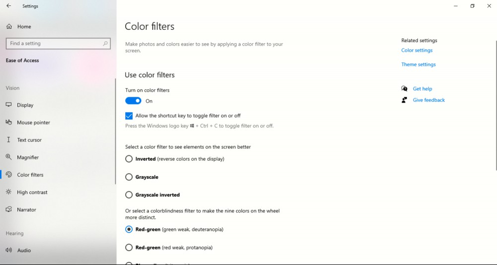 Windows 10 Setting for the color filters