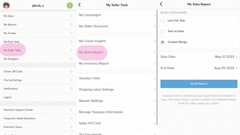 Generating Poshmark report