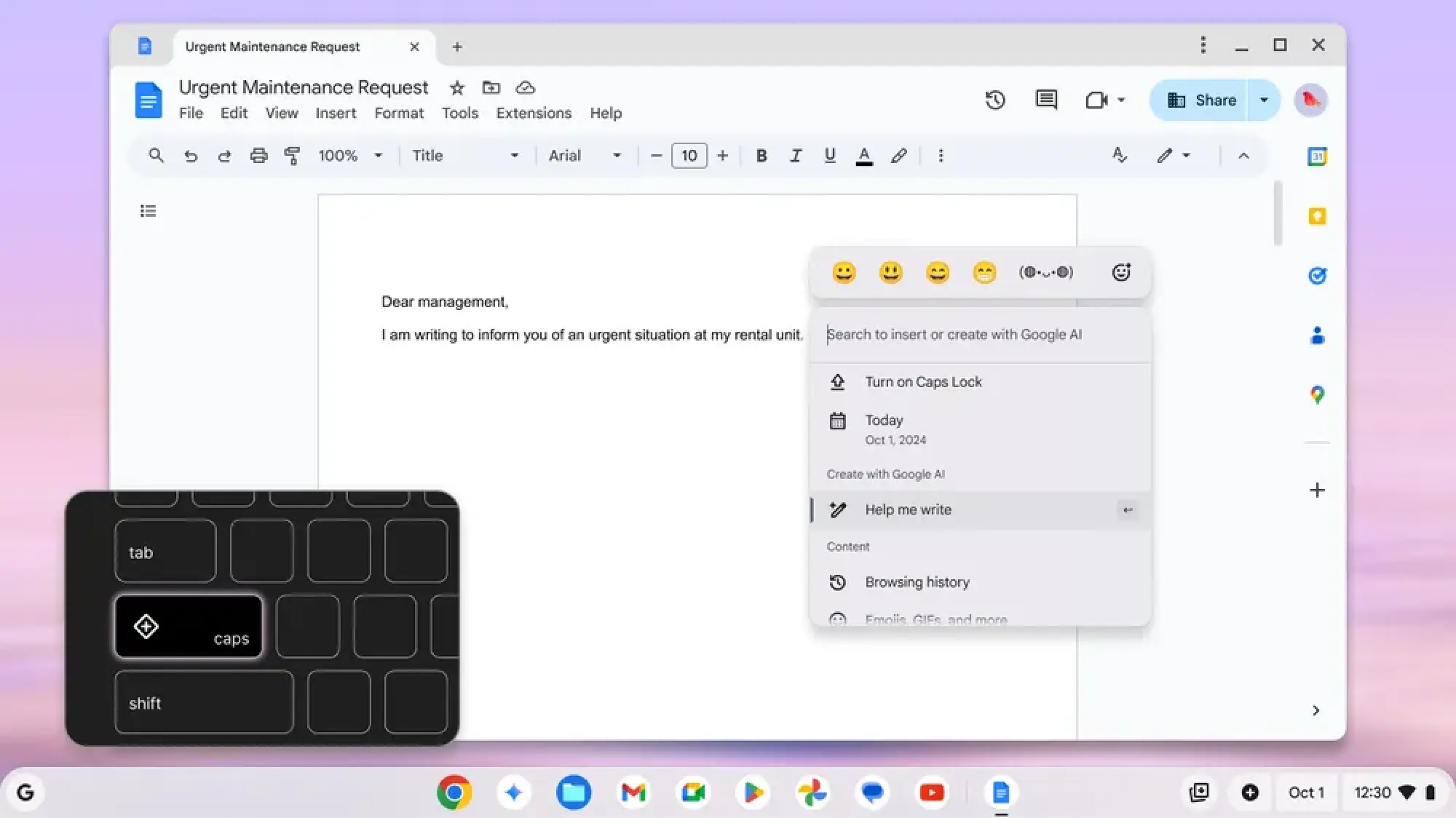 Chromebook Quick Insert menu