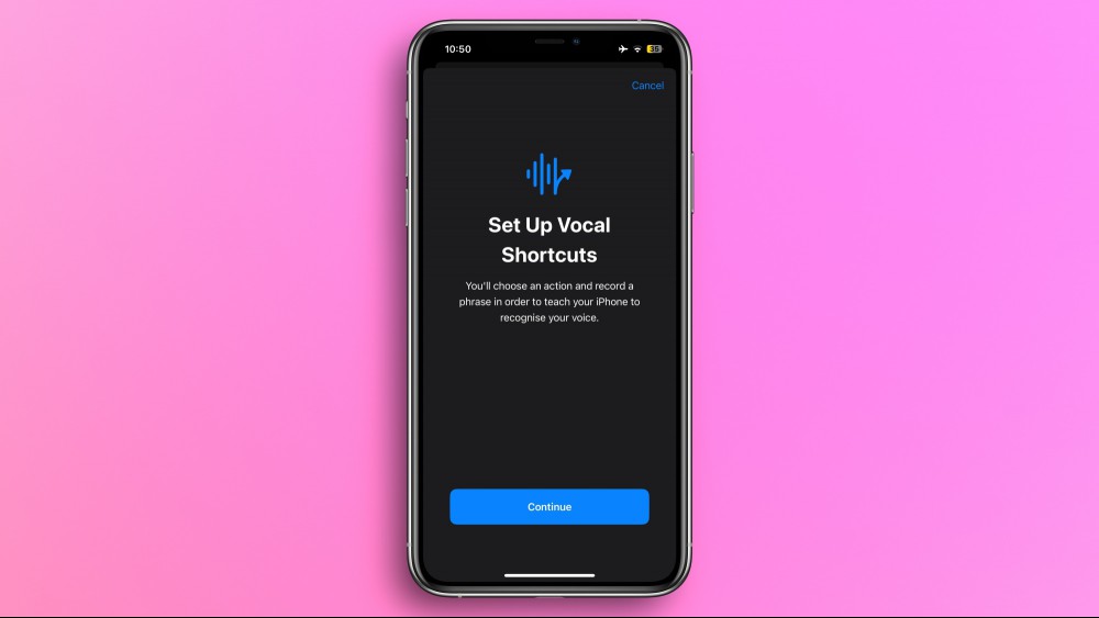 A iPhone screenshot that shows the Vocal Shortcut setup screen.