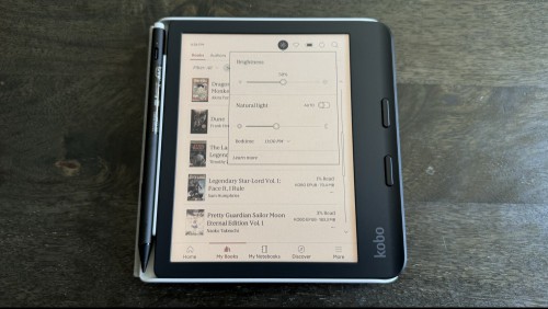 The Kobo Libra Colour with its front light at 50 percent
