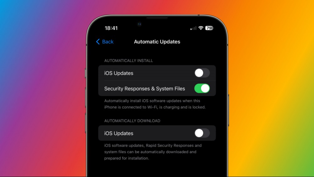 Automatic iOS updates disabled on the software update settings page on an iPhone