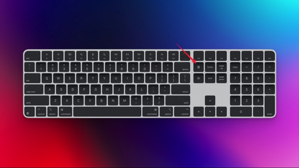Apple's new Magic Keyboard with the right-click key highlighted.