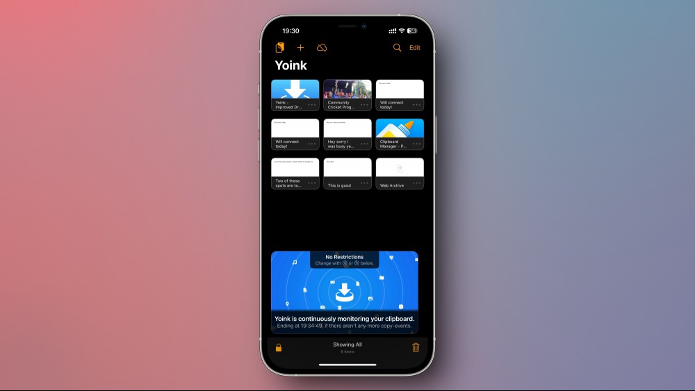 Yoink with the clipboard manager enabled on the iPhone.