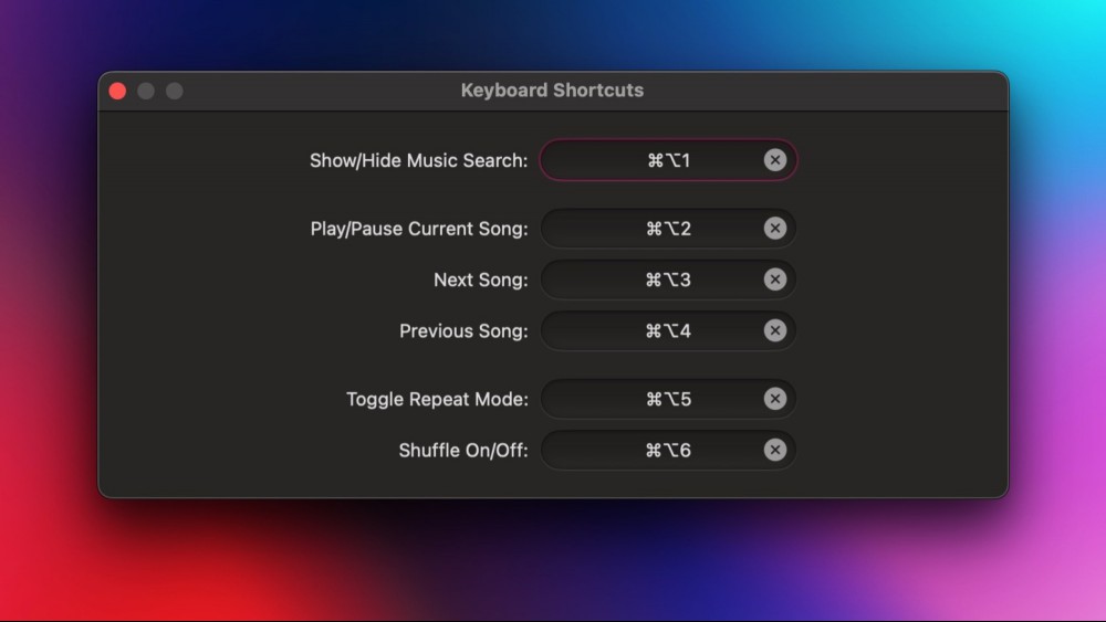 Keyboard shortcuts settings in CoverSutra.