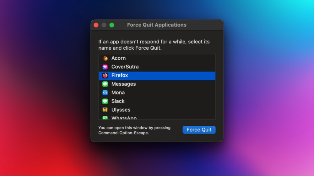 The Force Quit Applications window on a Mac.