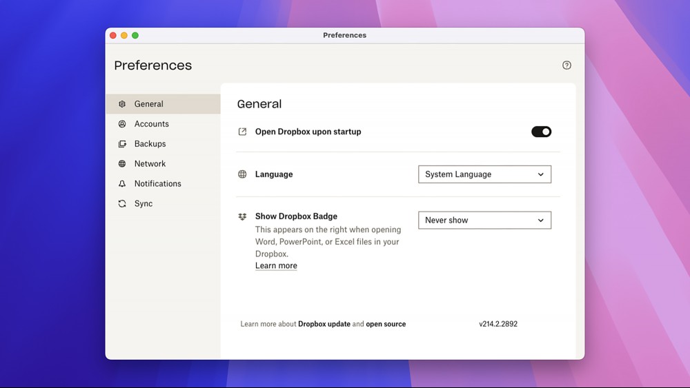 Dropbox preferences