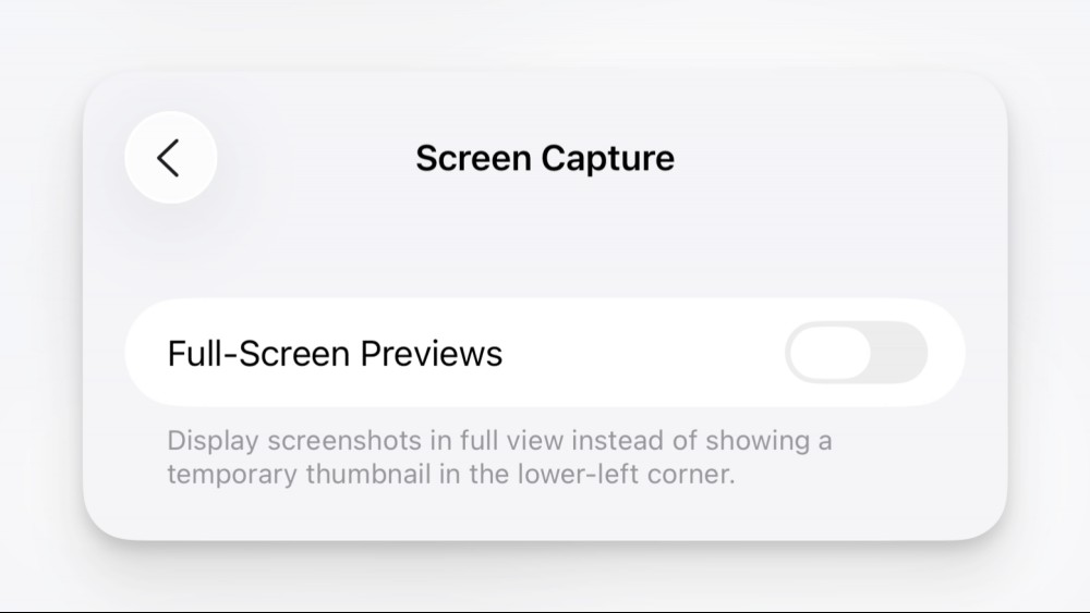 Disable full-screen previews for screenshots.