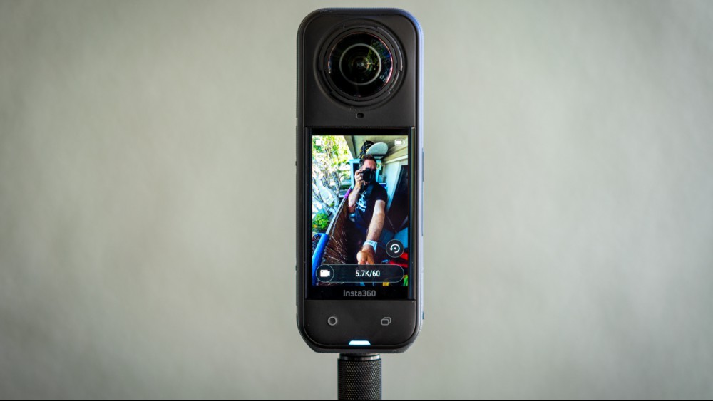 Insta360 X5 on a stand