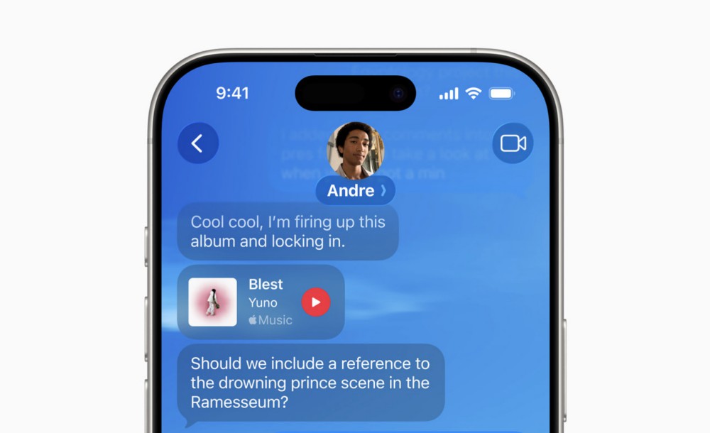 A screenshot showing a messages conversation with a background, innovatively.